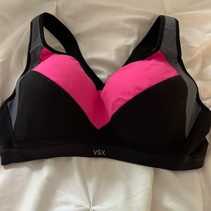 VSX sports bra hot pink/black/gray combo